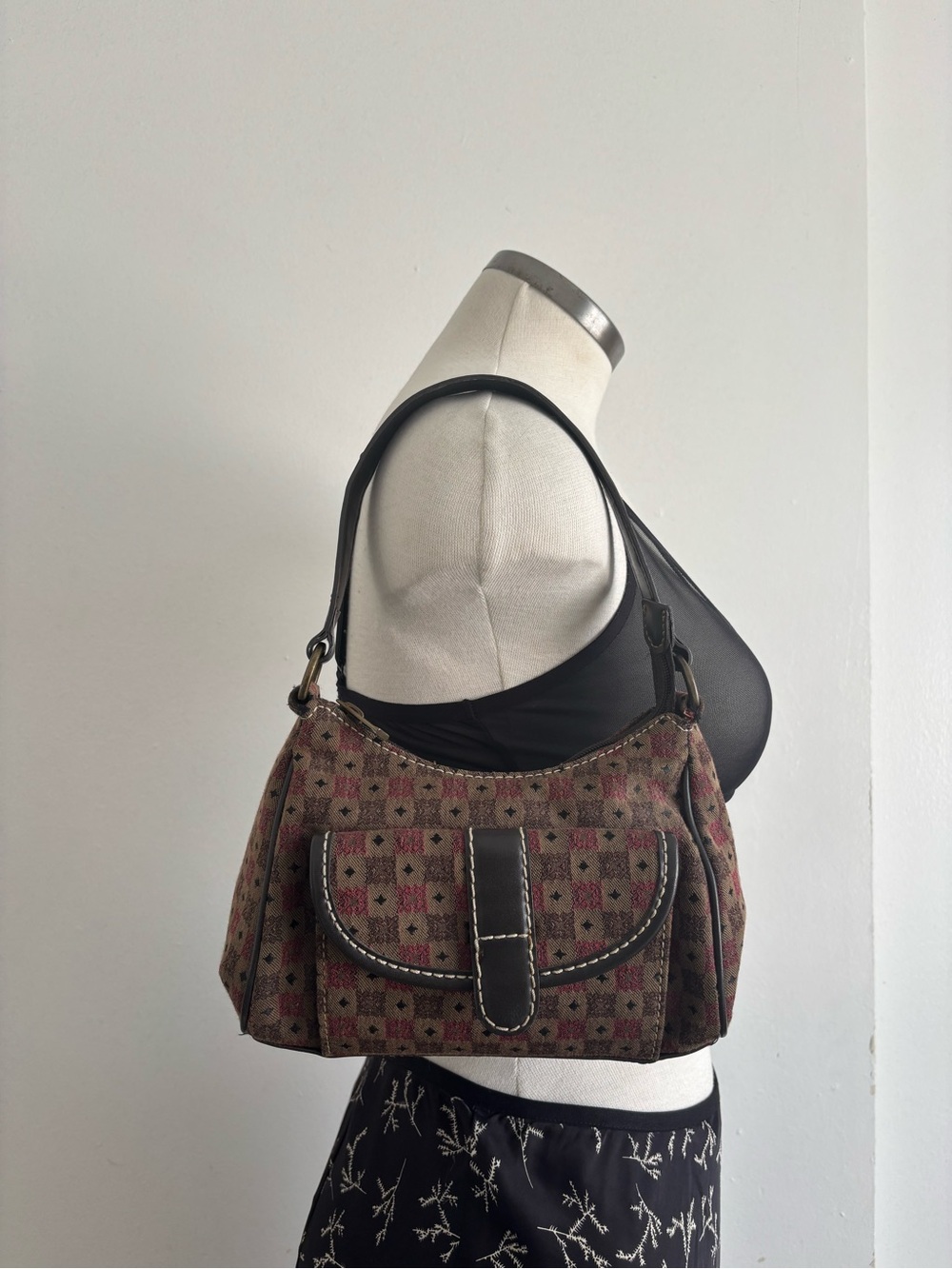 Geometric Shoulder Bag in Brown & Wine red.